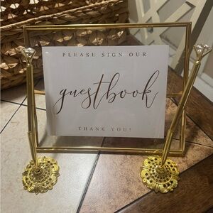 Gold Guestbook Sign and 2 gold pens for a wedding